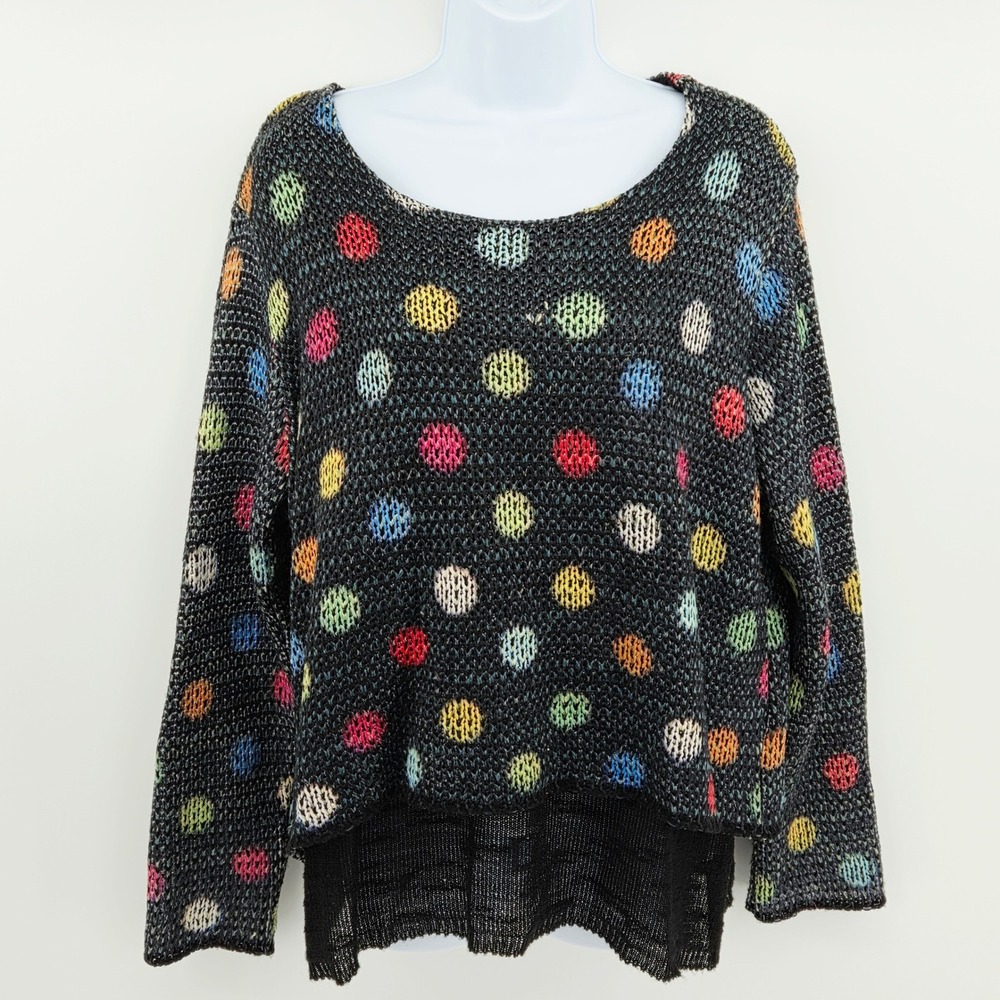 Chichkoyan Knit Colorful Polka Dot Black Knit Sweater Womens 4 Made In France